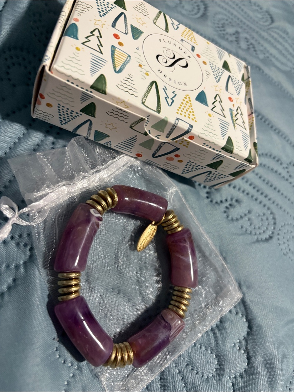 Plunder Purple Stone and Gold-Tone Spacer Stretch Bracelet